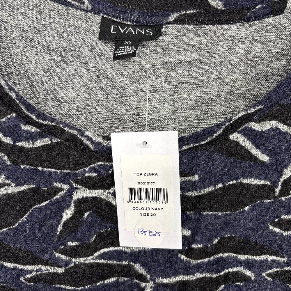 Evans Women's Zebra Print Long Sleeve Pullover Knit Top Navy/Black Size 20 NWT - Picture 4 of 4